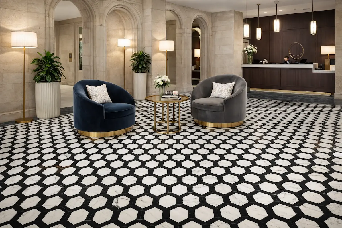 Black and White Marble Waterjet Mosaic