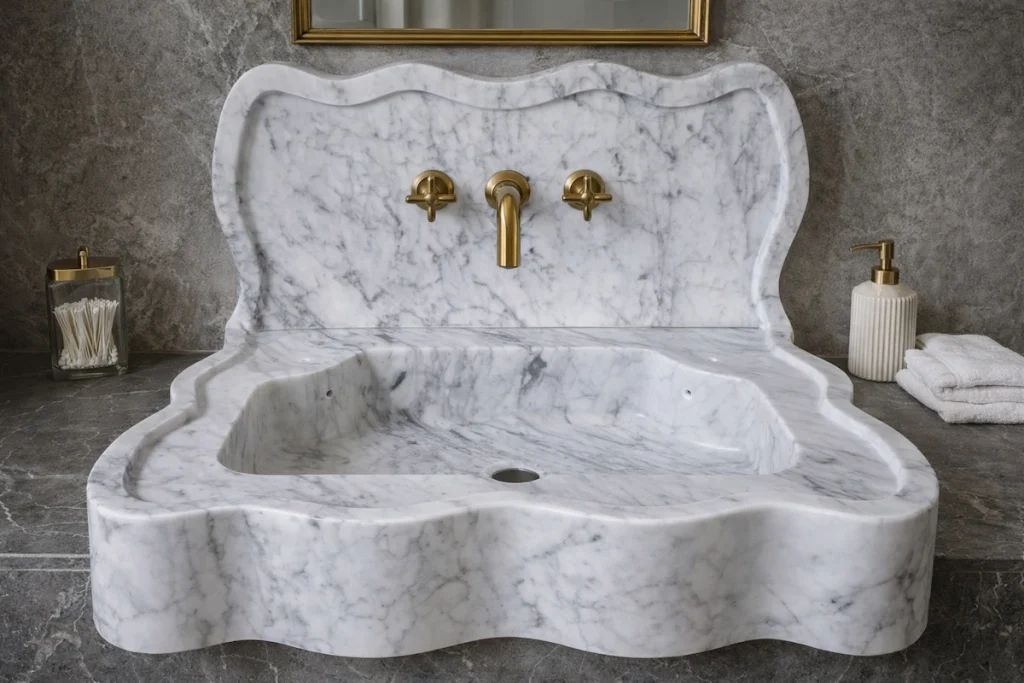 Carrara-White-Marble-Bathroom-Sink-with-Polished-Finish