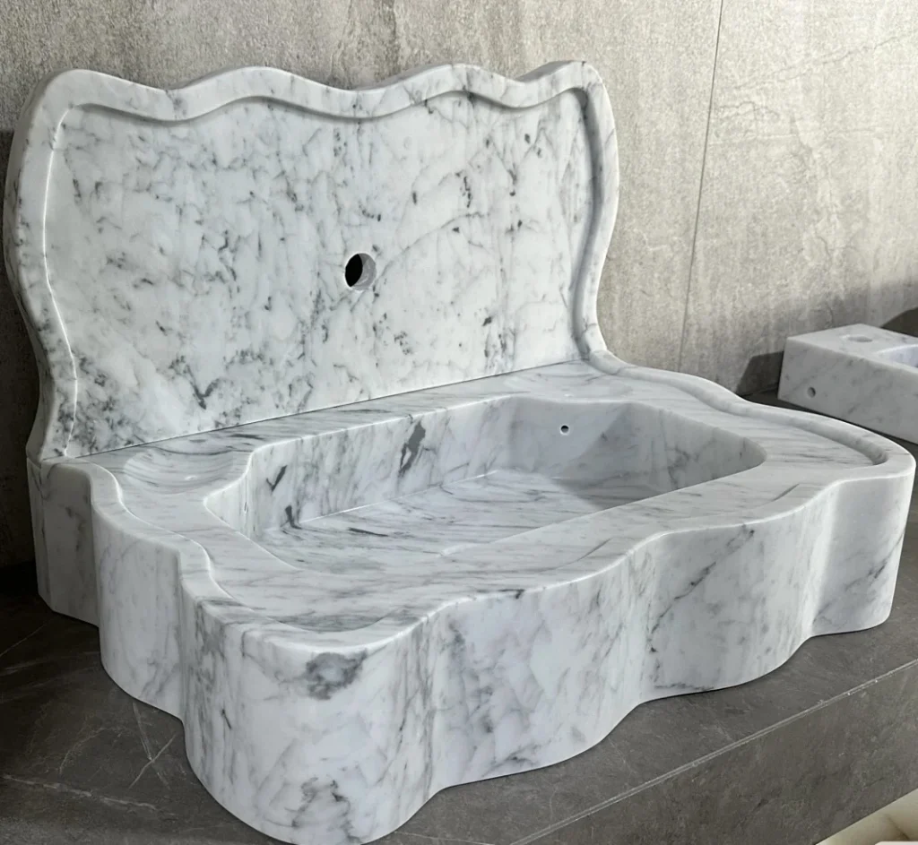 Carrara-White-Marble-Bathroom-Sink-with-Polished-Finish
