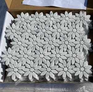 carrara-white-marble-daisy-mosaic
