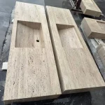 Travertine Bathroom Sink with Matte Unfilled Finish