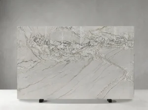 calacatta quartzite slab soft white background natural quartzite