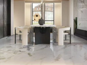 oyster white marble dining room floor application