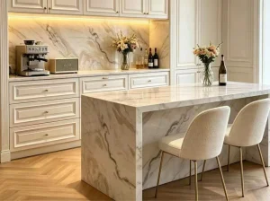 oyster white marble kitchen island top for luxury interiors