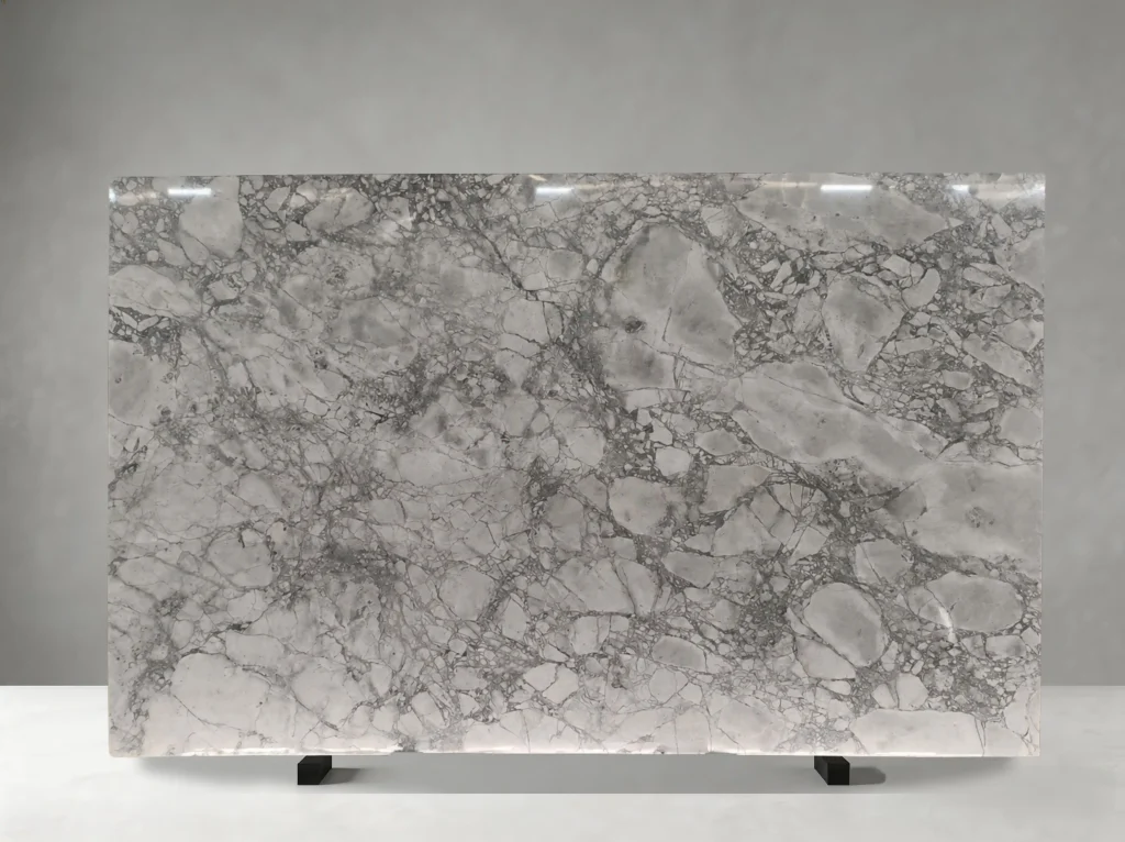 super white quartzite slab breccia pattern for table tops and wall cladding