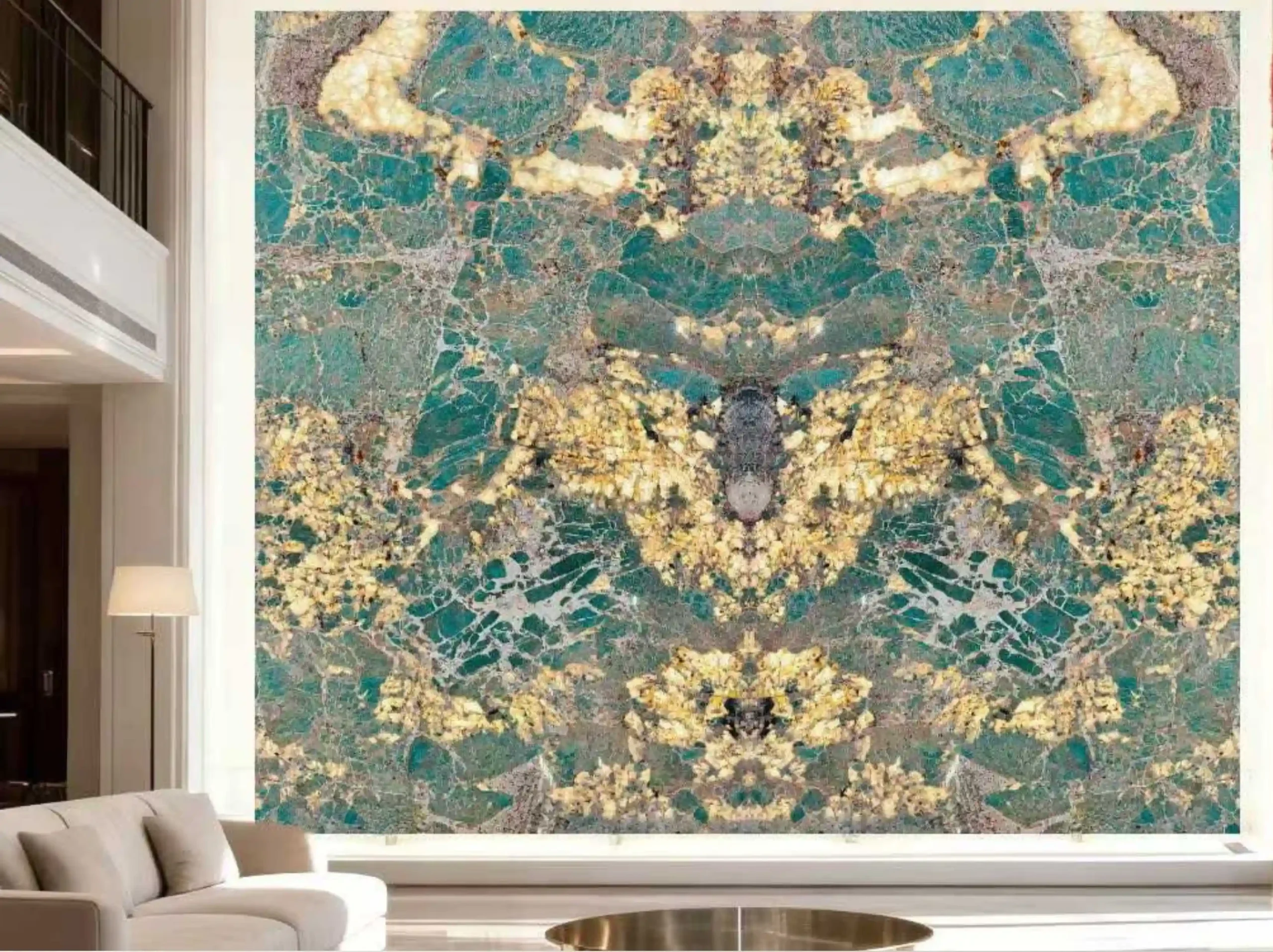 amazon-green-marble-bookmatched-wall-project-02.webp amazon green marble bookmatched wall cladding for luxury lobby project