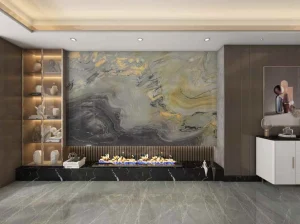 aqua royal quartzite fireplace feature wall for luxury interior project