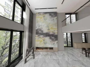 aquarella quartzite bookmatched feature wall for luxury interior project