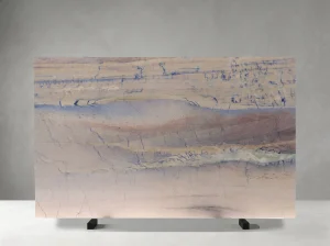 azul macaubas quartzite slab with soft blue beige and rose linear veins