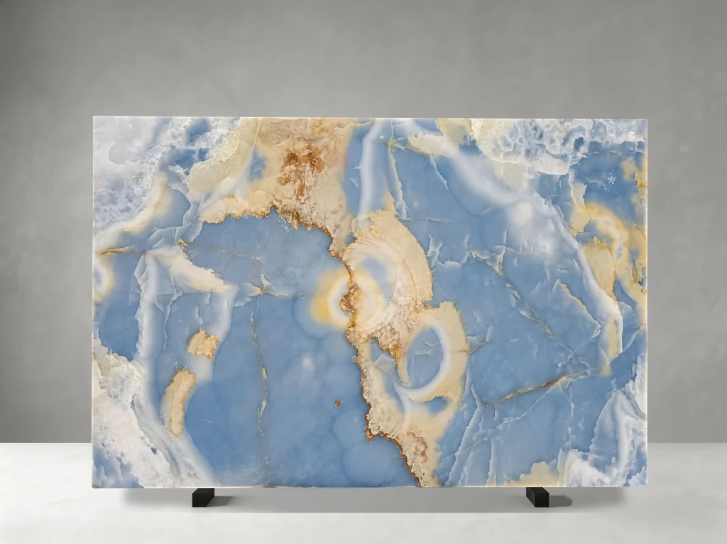 blue aqua gold onyx slab for luxury backlit feature wall and decorative panels