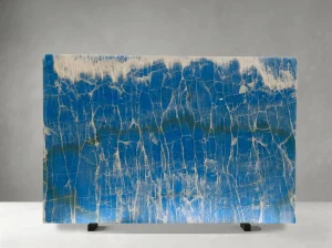 blue aqua gold onyx slab with vivid blue color and white veins for luxury interiors