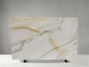 branco macaubas quartzite custom slab with soft gold lines