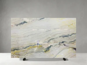 branco macaubas quartzite polished slab with linear veins