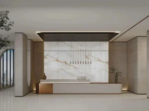 calacatta oriental marble reception wall cladding for luxury commercial interior