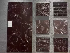 cherry red marble display wall with custom surface finish options
