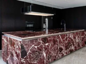 cherry red marble kitchen island top for luxury interior project
