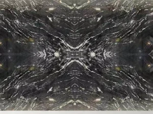 cosmic black titanium granite bookmatched slab pattern for feature walls