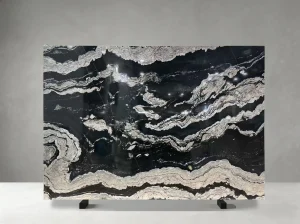 cosmic black titanium granite polished vein detail for luxury interiors