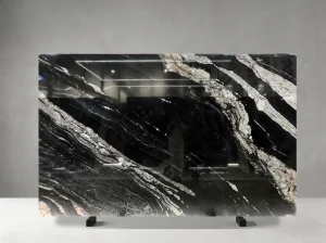 cosmic black titanium granite slab bold white vein for table tops and feature walls
