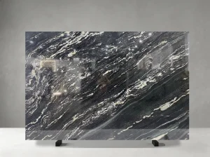cosmos black granite slab flowing mineral vein for island tops and table tops