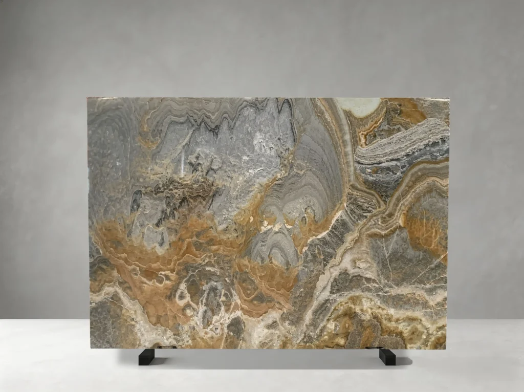 golden blue onyx slab golden grey layered texture for interior wall cladding
