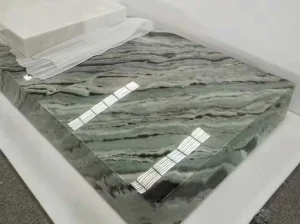 green verde prato marble vanity top detail with polished green grey surface