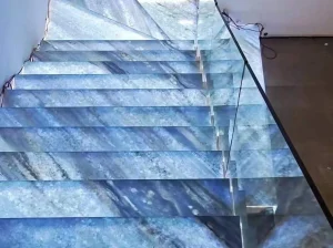 ice blue marble backlit stair treads