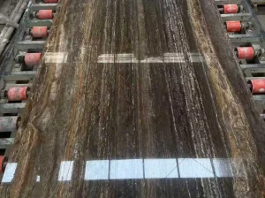iran gray travertine polished slab detail for custom interior stone project