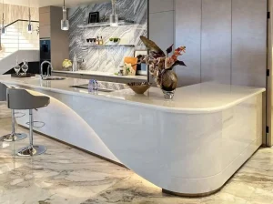 karibib white marble island top for luxury kitchen project