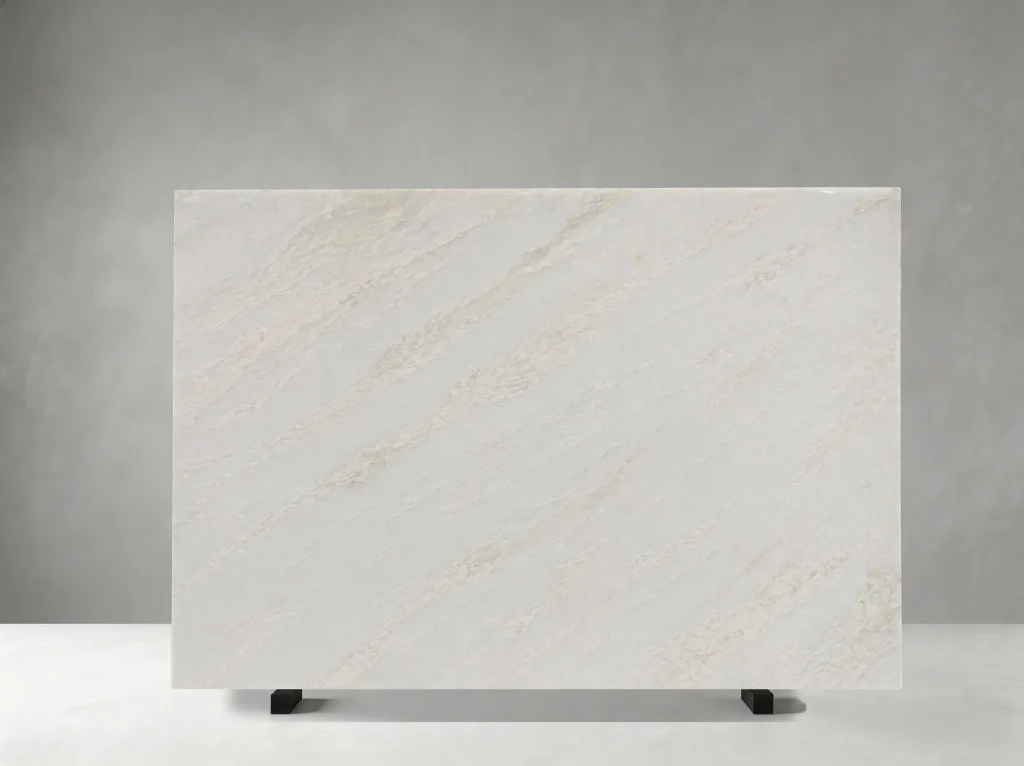 karibib white marble slab subtle grey beige veining natural surface