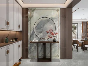 ocean blue quartzite feature wall in modern luxury entryway