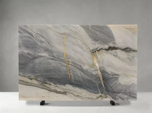 ocean blue quartzite slab with flowing blue grey natural pattern