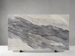 ocean blue quartzite slab with landscape style grey blue vein movement
