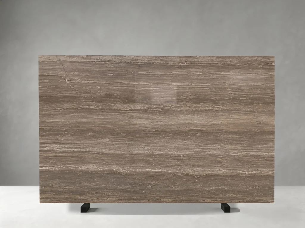 persian gray travertine slab warm grey banding natural stone surface