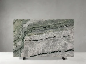 river jade marble slab with linear green grey and dark veining