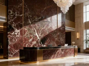 rosa levantino marble reception wall cladding for hotel lobby project