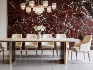 rosso levanto marble feature wall for luxury dining room interior