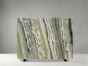 shangri-la emerald marble polished slab with green white and black linear veins