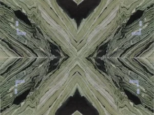 shangri la jade marble bookmatch wall panel with green and dark linear veins
