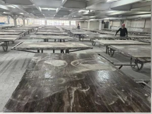 silver gray travertine factory slab selection for custom stone projects