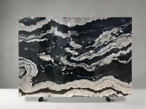 titanium black granite slab bold mineral pattern for feature walls