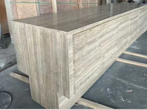titanium silver travertine custom tabletop fabrication for interior project