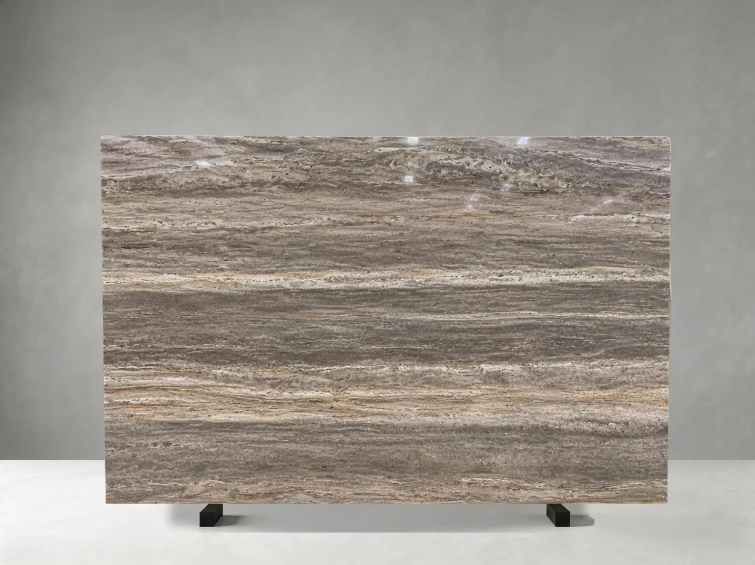 titanium silver travertine slab silver grey banding natural stone surface
