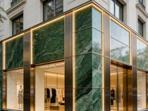 verde fusion granite boutique facade application