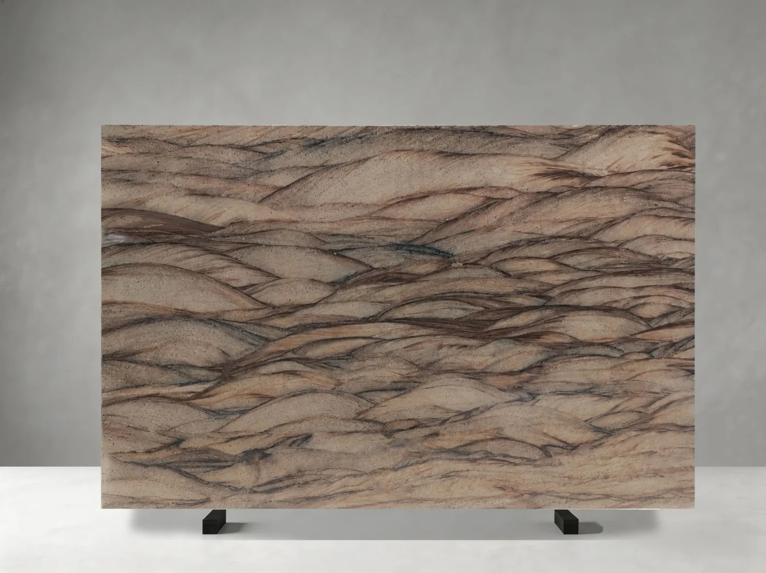 verde lara granite slab with flowing brown veins for walls and island tops