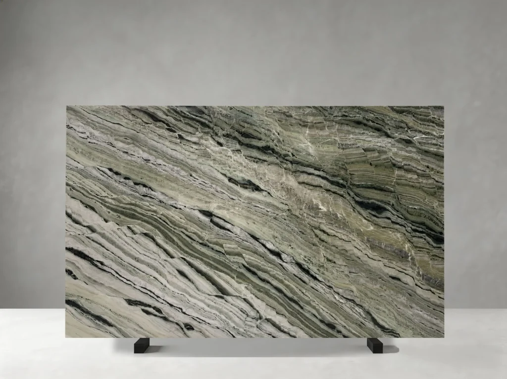 verde prato marble slab with green linear veining