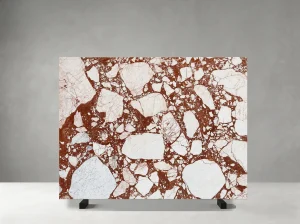 viola red marble slab with large white fragments for custom interiors