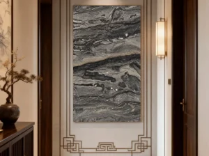 arabescato grigio marble entrance feature wall with grey black veining