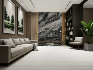 arabescato orobico marble living room fireplace wall with grey black pattern