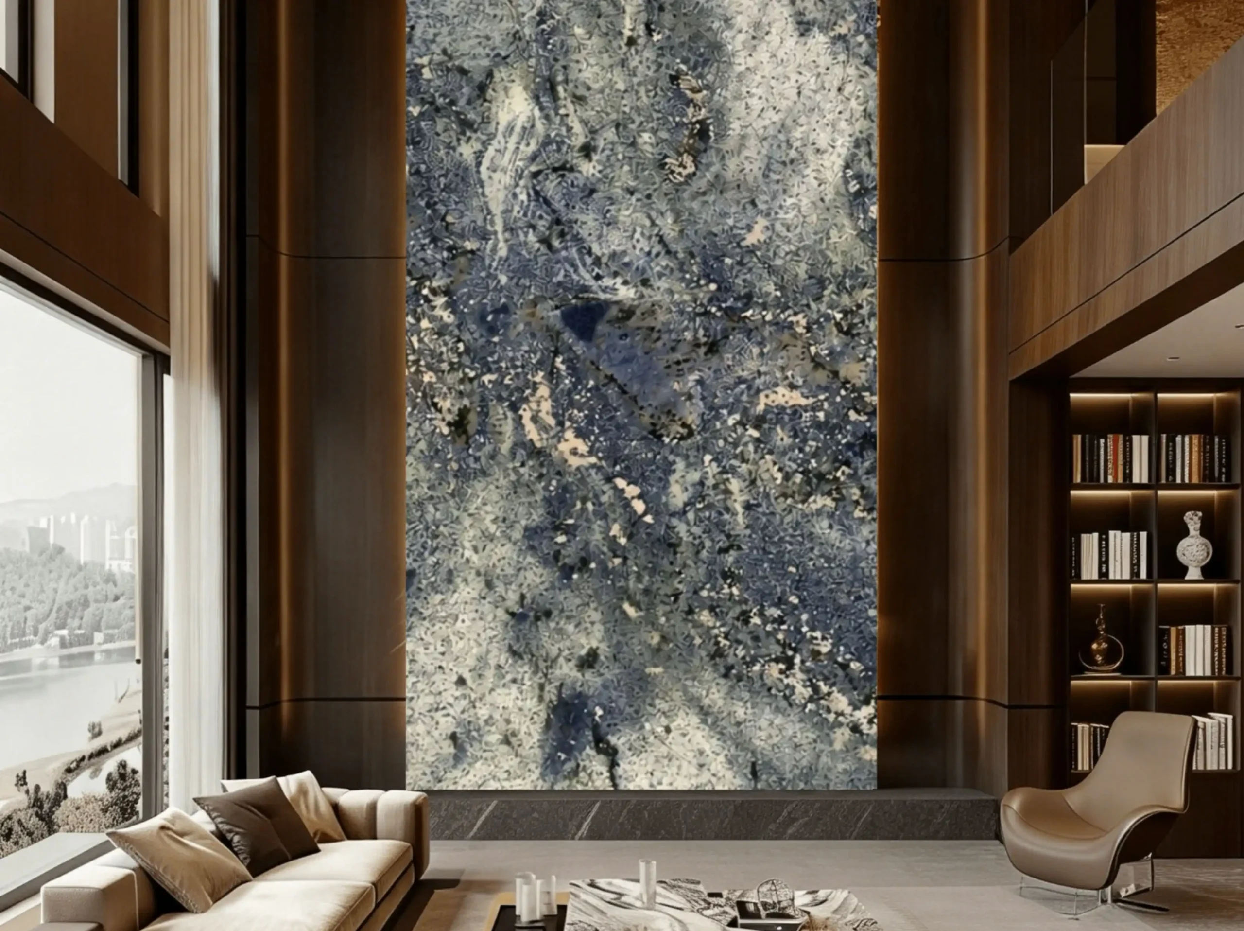 azul-bahia-granite-lobby-feature-wall-02.webp azul bahia granite tall lobby feature wall with rare blue mineral pattern